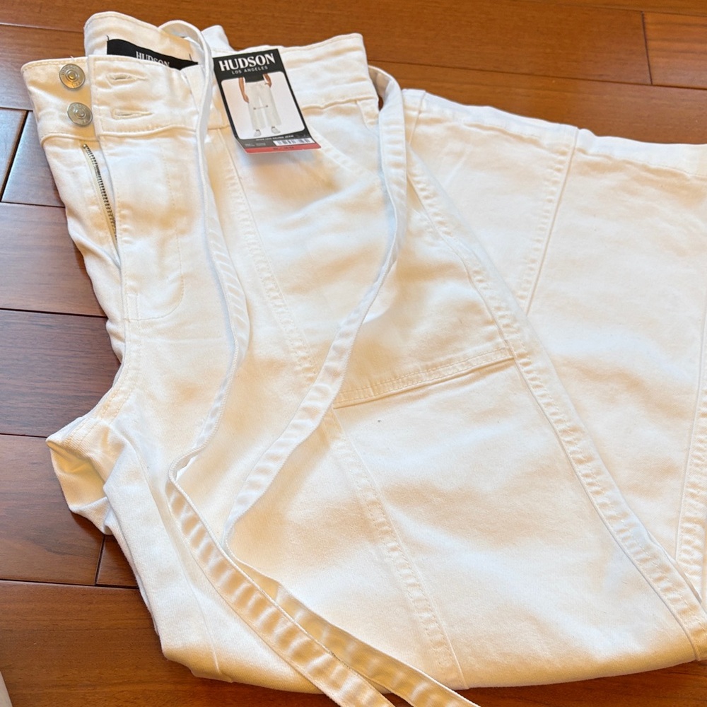 Hudson Jeans Women's White wide leg belted jeans